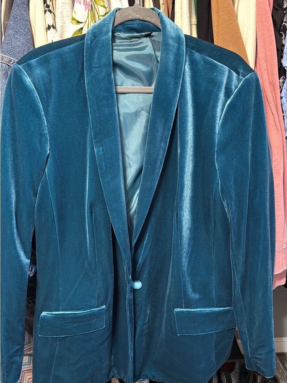 INC International Concepts Teal Velvet Single-Button Blazer